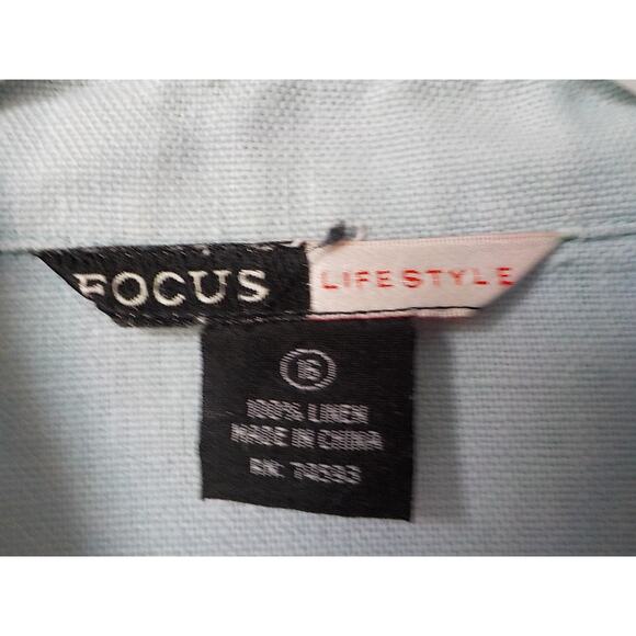 VTG Focus Lifestyle Blue Button Up Shirt Women size 16 100% Linen Long Sleeves - Picture 10 of 15